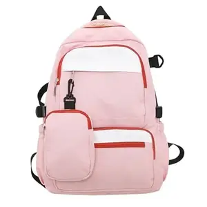 EKANTIK Capacity Backpack Canvas Teenage Girls Laptop Bag water resistant sustainable bags Rucksack School Bag with With Pen case Clear For Men Women (1 pcs) (PINK)