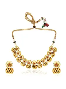 Amazon Brand - Anarva  18k Gold Plated Antique Choker Necklace Jewellery Set with Earrings for Women & Girls(MC094FL)