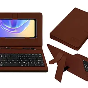 ACM Keyboard Case Compatible with Vivo V21e Mobile Flip Cover Stand Direct Plug & Play Device for Study & Gaming Brown