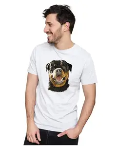 ALLEN BLACK Men's & Women's Regular Fit T-Shirt Rottweiler Portrait 100% Cotton Unise T-Shirt White_GERMAN18-White 5XL Men Round_