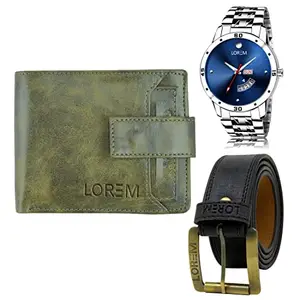 LOREM Mens Combo of Watch with Artificial Leather Wallet & Belt FZ-LR105-WL22-BL01