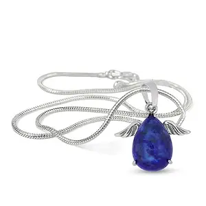 Reiki Crystal Products Lapis Lazuli Pendant, Natural Crystal Stone Angel Shape Pendant/Locket with Metal Chain for Reiki Healing & Crystal Healing Gemstone Size 20 mm Approx (Color : Blue)
