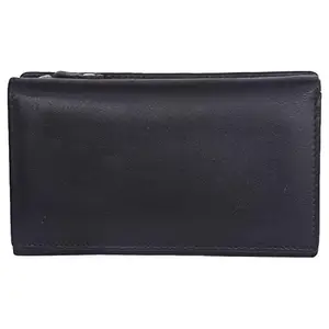 Leatherman Fashion LMN Genuine Leather Black Women's Trifold Wallet 12 Card Slots