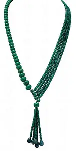 Gehna Jaipur Emerald Gemstone Bead & Drop Necklace with .925 Sterling Silver Elements