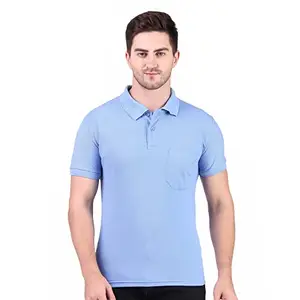 Mad Fashion Regular Fit Half Sleeve Polo T Shirt for Men with Pocket Polycotton Multicolors (XL, Sky Blue)