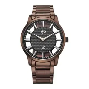 Fastrack Vyb Horizon Quartz Analog Black Dial Brown Stainless Steel Strap Watch for Men - FV30039QM01