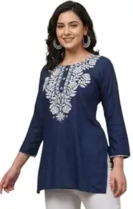 LIBA CREATIONS Women Embroidery Short Kurti, Trendy Ethnic Wear Top, Comfortable Casual & Office Wear Kurta.