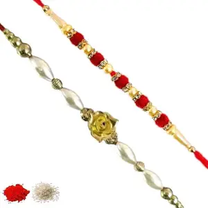Rakhi set of 2, Rakhiya, Rakhi combo,with roli and chawal packet 114