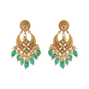 Kushal's Fashion Jewellery Ruby-Green Gold Plated Ethnic Antique Earring - 431243