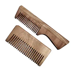 The Shine Store Neem Wood Combs Set Combo Handmade Anti- Dandruff for Man and Women (ShwerHandle-59-Comb)