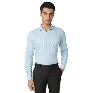 MARK & ALBERT 100% Cotton Full Sleeves Regular Fit Formal Shirt for Men Blue