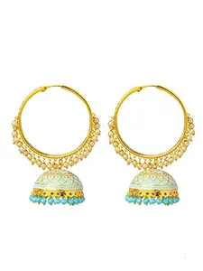 Shining Jewel - By Shivansh Women's Gold Plated Handcrafted Designer Traditional Ethnic Meenakari Kundan Jhumka Bali Earrings (SJ_1876_AQ)