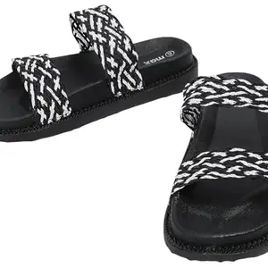 Max Women Braided Straps Wash & Wear Sandals, BLACK, 38