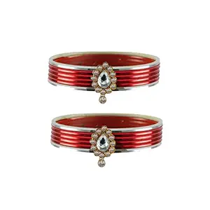 MAYA FASHION Red color Stone stud Metal Bangle Elegant Extra Large Size Bangle | Perfect Fit for Plus Size banglesTrendy and Comfortable Fit for woman and girls | (Sku-ban5017)