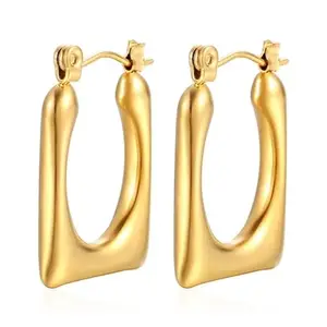 KRYSTALZ Minimal Chunky Gold Hoops for women | Stainless Steel Gold Plated Earring for women | Stylish Trendy Golden Dainty Hoop Earrings | Korean Fashion Jewellery Women & Girls