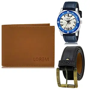 LOREM LOREM Mens Combo of Watch with Artificial Leather Wallet & Belt FZ-LR54-WL02-BL01