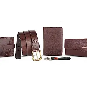 WildHorn Leather Executive Gift Set | Combo Of Men's Wallet, Ladies Wallet,Passport Holder, Men's Belt & Keyring |5 In 1 Mega Combo| Best Gifting Options, Multicolor