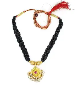 COLOUR OUR DREAMS Ethnic Traditional Maharashtrian black Beads Tanmaniya Marathi mangalsutra Pendant Necklace with Chain For Women.(MAH-mangalsutra no.7)