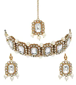 YouBella Jewellery Oxidised Silver Necklace Jewellery Set with Earrings for Girls and Women (Gold) (YBNK_50528)