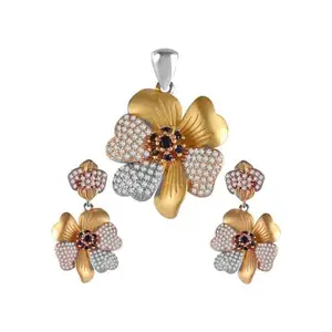Rihi Silver Jewellery Collection Rihi By P.C.Chandra Gold Plated Petal Flower Pendant & Earring Set For Women and Girls