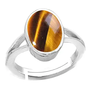 SIDHARTH GEMS Crystal Natural Tiger's Eye Adjustable Silver Plated Ring 13.25 Carat 14.25 Ratti Certified Stone for Men and Women
