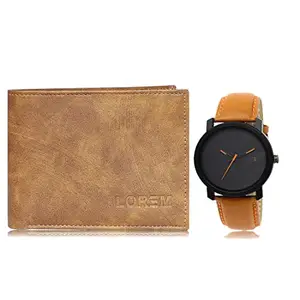 LOREM Combo of Tan Color Artificial Leather Wallet &Watch (Fz-Wl13-Lr20)
