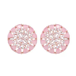 SARAF RS JEWELLERY Beautiful Subtle Light Pink Tops Rose Quatz Studs AD Handcrafted Rose Gold Plated Earrings For Women & Girls