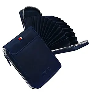 ABYS Genuine Leather RFID Blue-Plain Card Holder with Metallic Zip Closure for Men and Women (GCH01PBL-1)