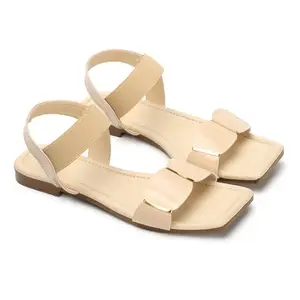 RSTBEST Women's Flat Sandals Ankle Strappy Slingback Sandal (CREAM, 3)