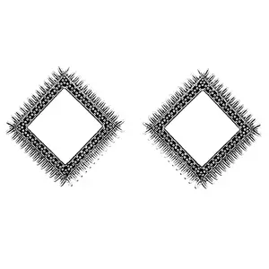 ACCESSHER Western Oxidised Square Shaped Silver Stylish Alloy Stud Earrings for Women and girls Pair of 1 | Navratri Jewellery |