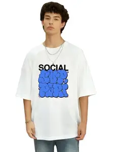 SXV STYLE SXV 'Social Support' Printed Cool Aesthetic Oversized Baggy T-Shirt for Men and Women (XX-Large, White)