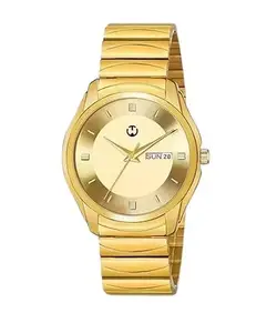 Wizard Times Men’s Watch, Golden Stainless Steel Strap, Golden Day & Date Dial, Formal & Casual Wear, Water Resistant Watch, Analog Boys Watch, Gift Watch for Men's