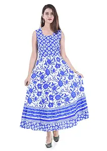 Suraaj Fashion Women's Cotton Jaipuri Printed Kurti Long Midi Maxi Dress (Free Size Up to 44XL) - Multi8