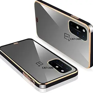 Cat Care Cat Care Back Transparent Anti-Slip Mobile Cover for 1+8T | Ultra Hybrid Chrome Case Camera Protection Compatible with OnePlus 8T | Solid Gold Border Scratch Protection Bumper TPU | (Black)
