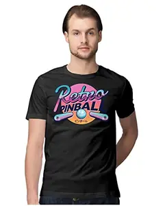 ALLEN BLACK Men's Regular Fit T-Shirt Retro Pinball 100% Cotton T-Shirt Black_RETROPNBALL-Black XL Men Round_