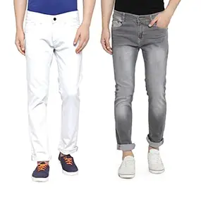Ben Martin Men's Pack of 2 Regular Fit Stretchable 34 Size White & Grey Casusal Denim Combo Jeans Pant for Men, CMB-8