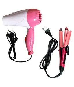 Sachidukan Hair Dryer And 2 In 1 Hair Straightener Curler Combos Hair Styling Tools - Pink, 1000 Watts