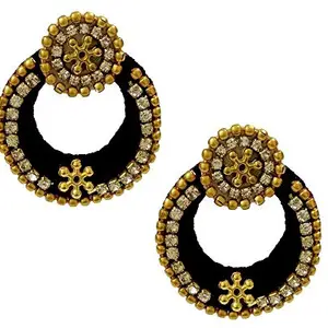 thread trends Silk Thread Chandbali Earring for Girls & Womens Silk Dori Earrings Black Color