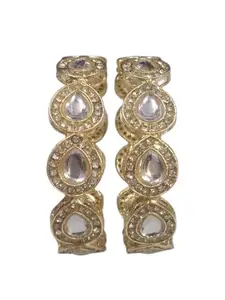 Gold Plated Kundan and Stone Bangles, Set of 2 (2.4)