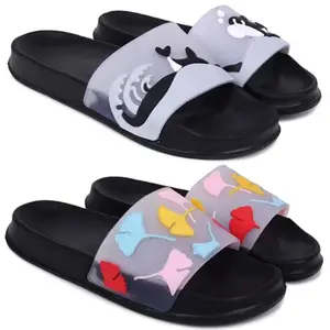 Pampy Angel Combo Pack of 2 Slipper/Flip Flops/Slides for Women,(Dolphin-Black,Gobi-Black),38 (Euro)