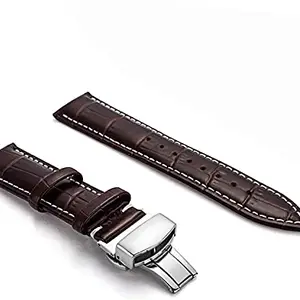 Ewatchaccessories 20mm Genuine Leather Watch Band Strap Fits Brown With White Stich Deploy