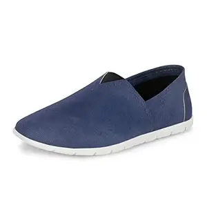 HITZ Men's Blue Leather Slip On Casual Shoes - 7