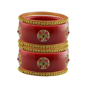 Vidhya Kangan Stone Stud Color Red Acrylic Bangle | Over Size | Plus size |For Woman and girlsChura Bangles Set for Wedding and Party (sku-ban25770)