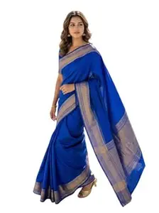 Woven Border Saree, Elegant Solid Saree with Gold Zari Border for Festive Sarees For Women With Unstitched Blouse Piece | Royal Blue