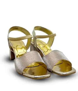 MONAQI Women & Gilrs Block Heel Gold Sandal