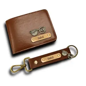 The Unique Gift Studio Leather Wallet for Men and Boys Customized Wallet Customised Gifts for Men | Personalized Combo with Keychain - Brown