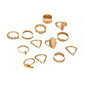 Vembley 13 Pcs Cross Border Studded Simple Pattern Ring Set For Women And Girls
