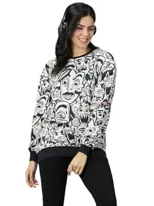 RodZen Oversized | Loose Fit |Full Sleeves Cotton Loopnet Round Neck Graphic Printed T-Shirt for Womens/Girls (Cream, M)