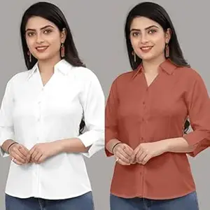 Formal Cotton Blend Shirt for Women with 3/4 Sleeve for Casual Wear Combo of 2