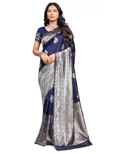 BRAAFEE Women's Banarasi Silk Saree with Unstitched Blouse Piece, Traditional Zari Woven Jacquard
